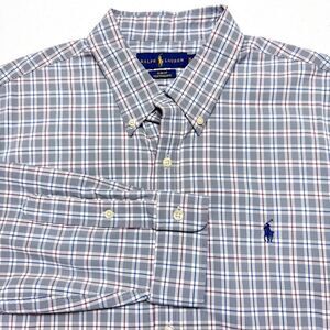 Ralph Lauren Performance Shirt Mens XL Slim White Gray Plaid Golf‎ Preppy Casual
